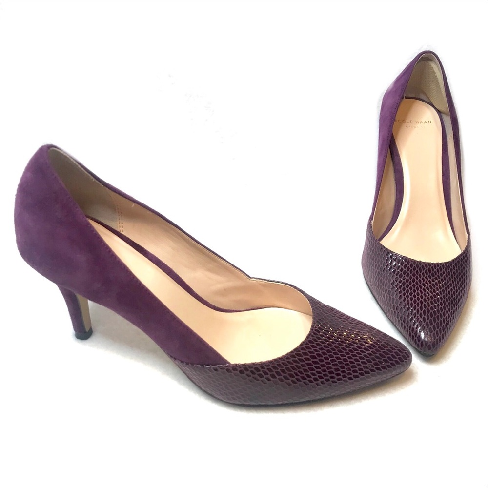 Cole Haan -NEARLY NEW- Plum Suede Heel Snakeskin